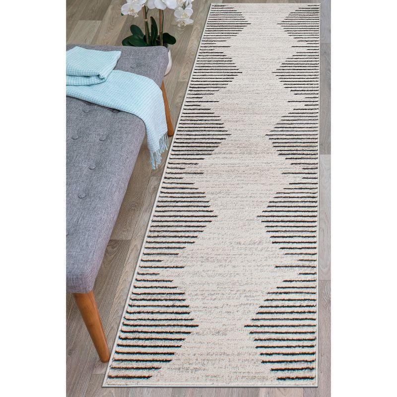 Cream and Beige Synthetic Stripe Runner Rug 2'x7'