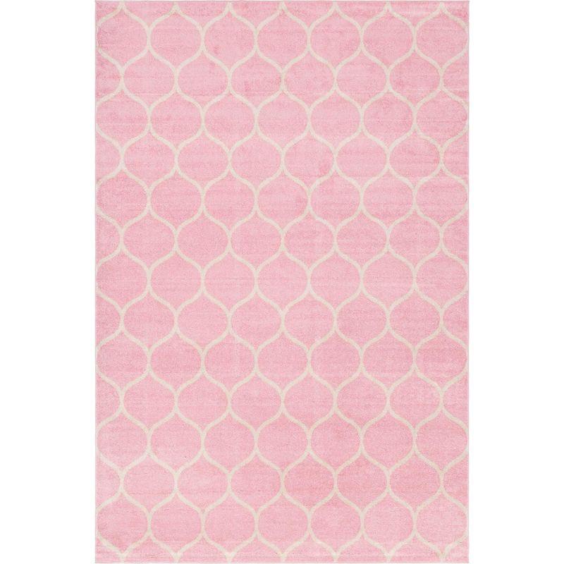 Unique Loom 4' 0 x 6' 0 Trellis Frieze Rounded Light Pink Area Rug