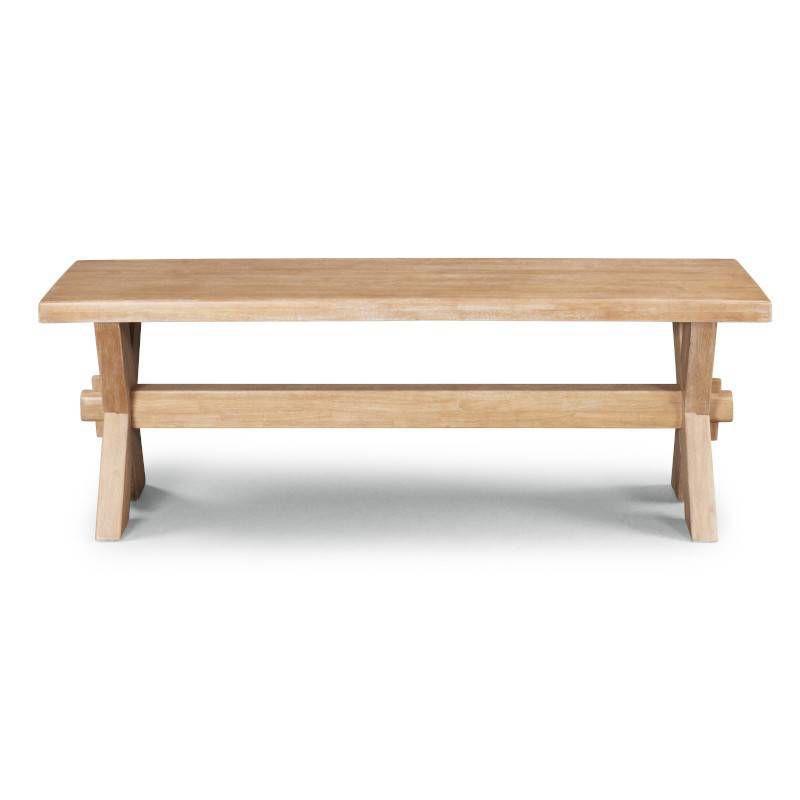 Home Styles Cambridge Trestle Dining Bench White Washed: Hardwood Frame, Seats 2, Dry Dust Care