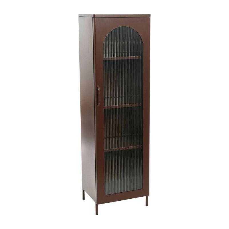 Storied Home Tall Metal Accent Cabinet with 3 Adjustable Storage Shelves and Arched Glass Door