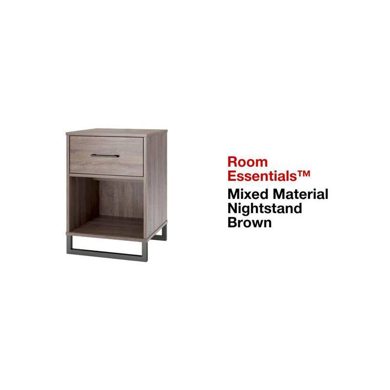 Mixed Material Dorm Nightstand Natural - Room Essentials™: Spacious Drawer, Open Shelf, Metal Legs