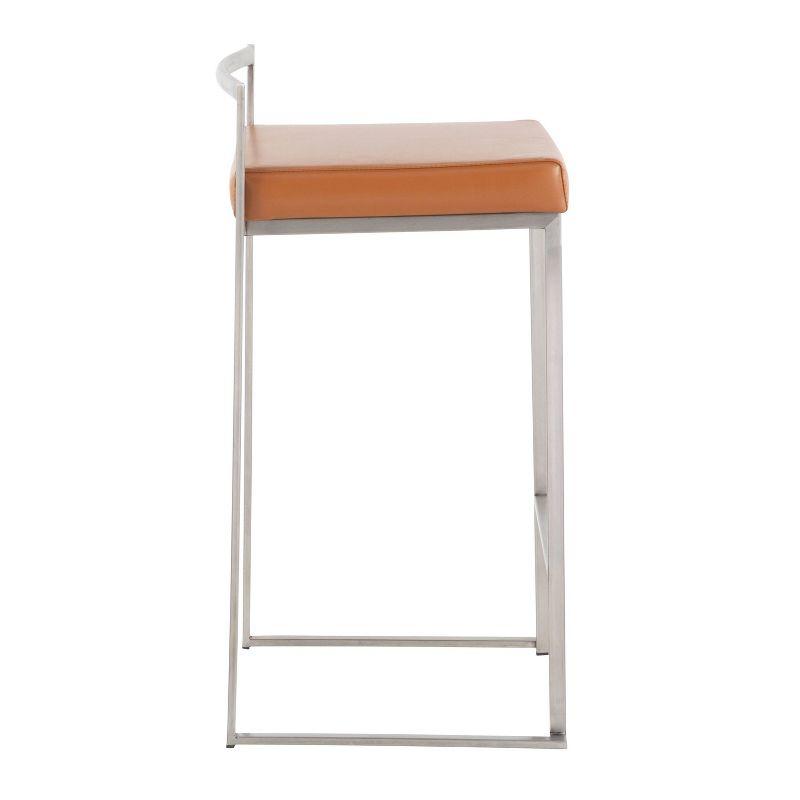 Set of 2 Fuji Stackable Counter Height Barstools Leather/Steel Camel - LumiSource: Padded, Easy Storage