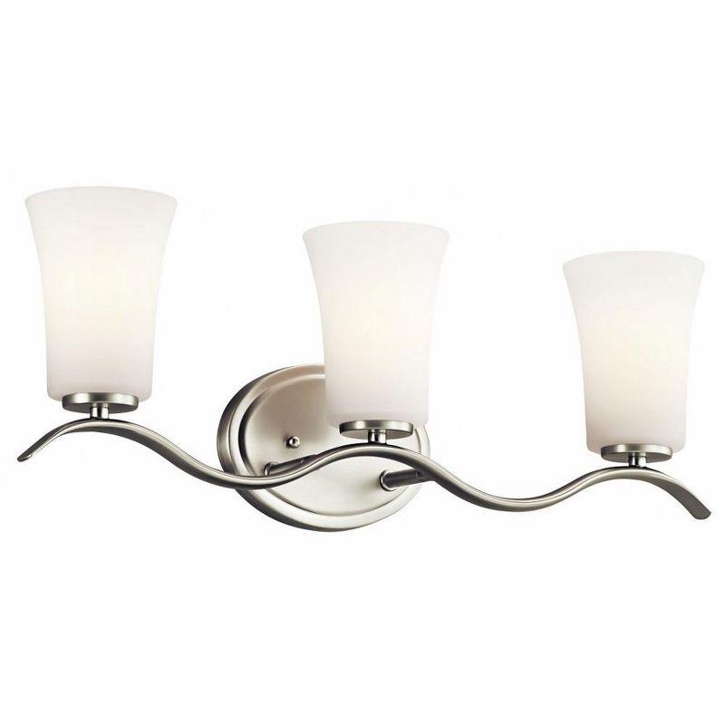 Armida Brushed Nickel 3-Light Vanity with White Glass Shades