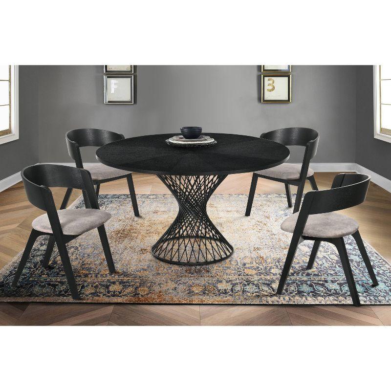 54" Cirque Round Metal Pedestal Dining Table Black Wood - Armen Living
