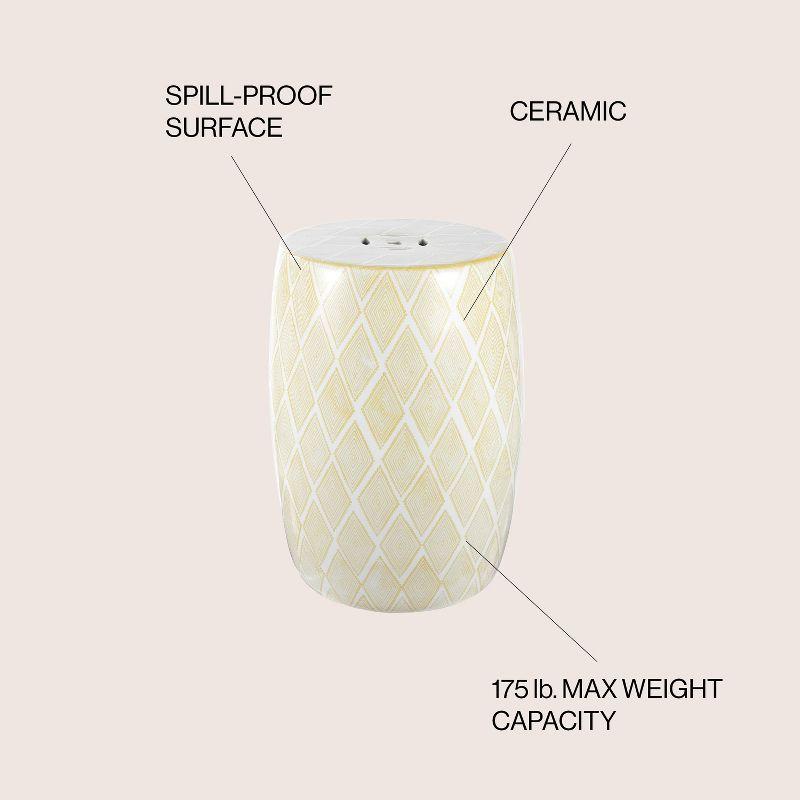 Moroccan Diamonds 18" Ceramic Drum Garden Stool, Yellow - JONATHAN Y