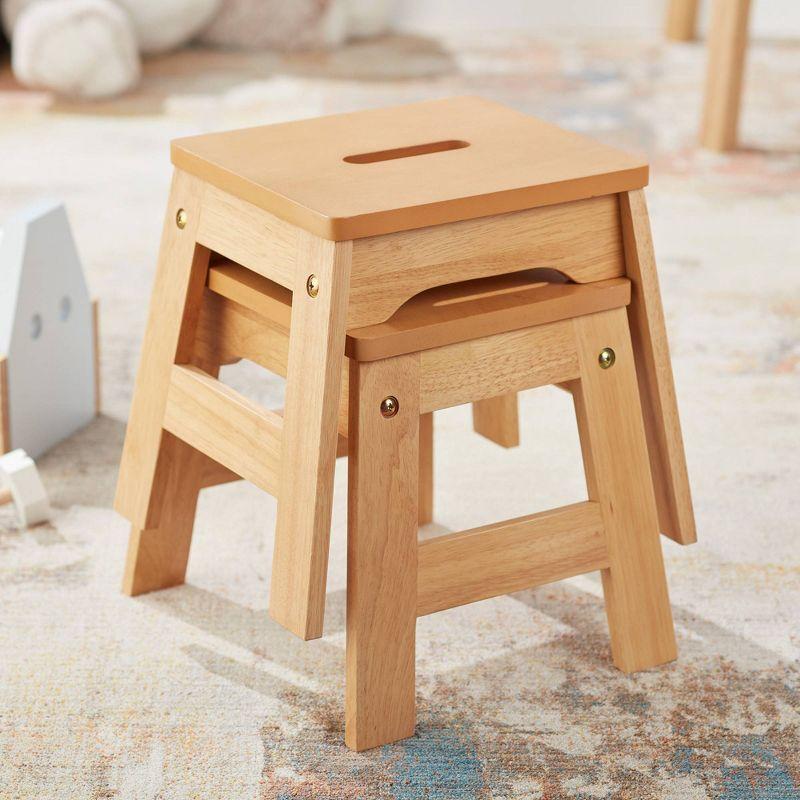 Natural Wooden Stackable Kids Stools - Set of 2