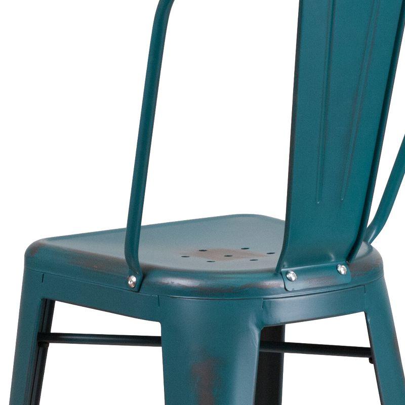 Flash Furniture Commercial Grade 30" High Distressed Metal Indoor-Outdoor Barstool with Back