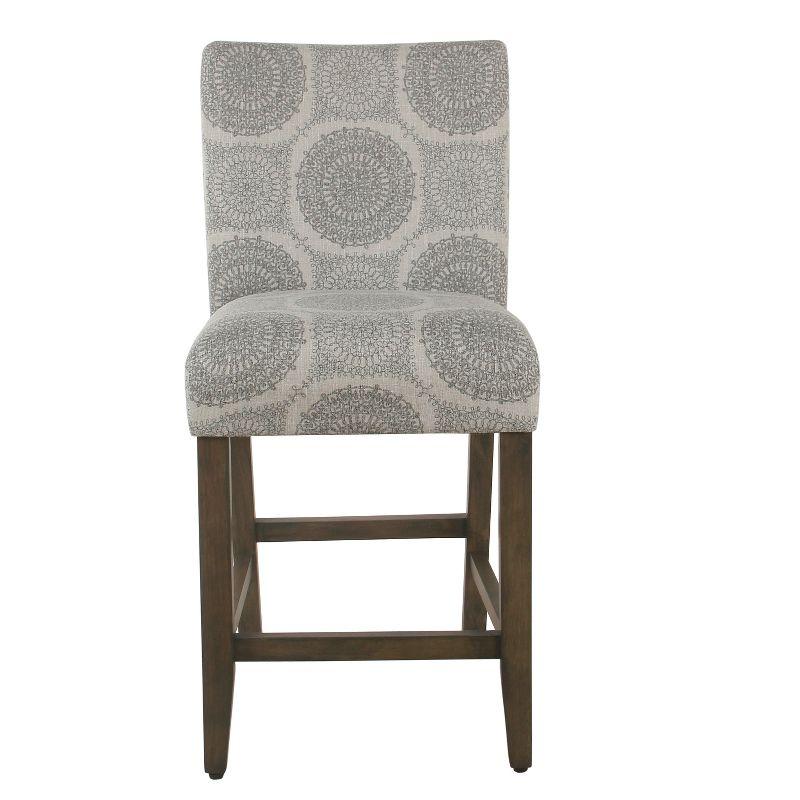 Gray Medallion Upholstered Counter Height Barstool with Wood Legs