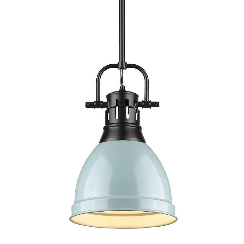 Golden Lighting Duncan 1-Light Small Pendant in Matte Black with Seafoam