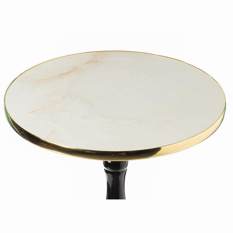 Espresso Wooden Round Pedestal Side Table with Glossy Marble Top