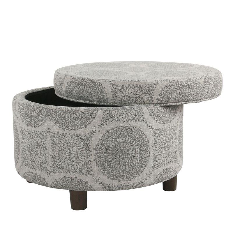 Round Storage Ottoman Gray Medallion - HomePop