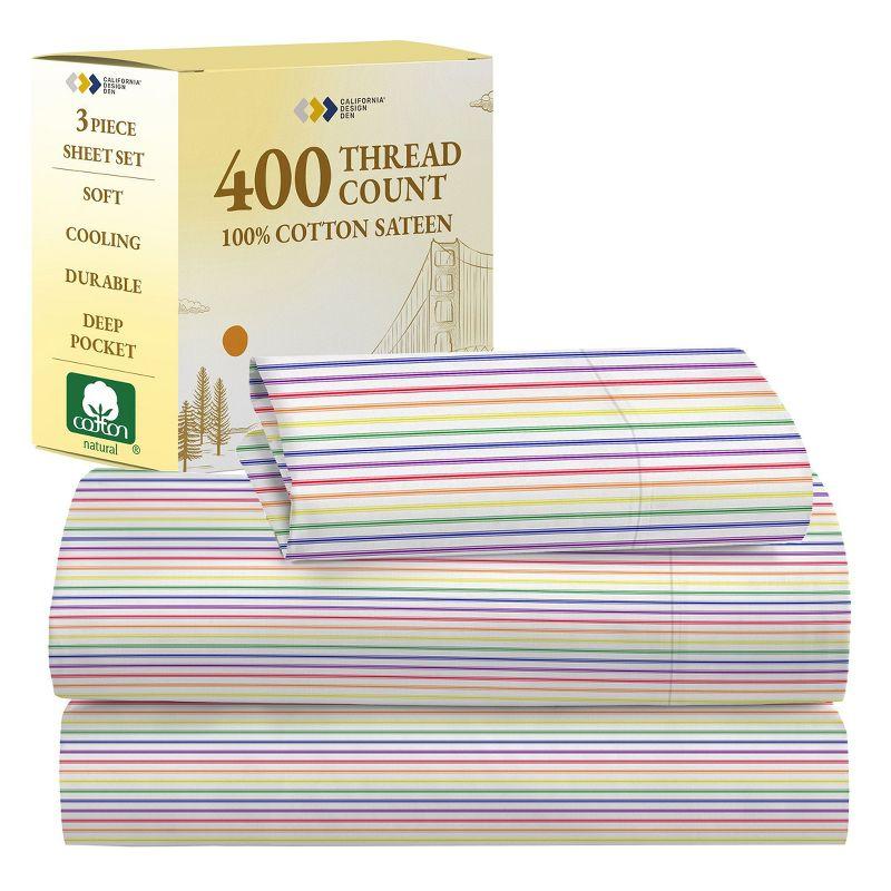 California Design Den Rainbow Stripe Twin Bed Sheets Set for College Dorms, Kids & Adults, Soft 100% Cotton