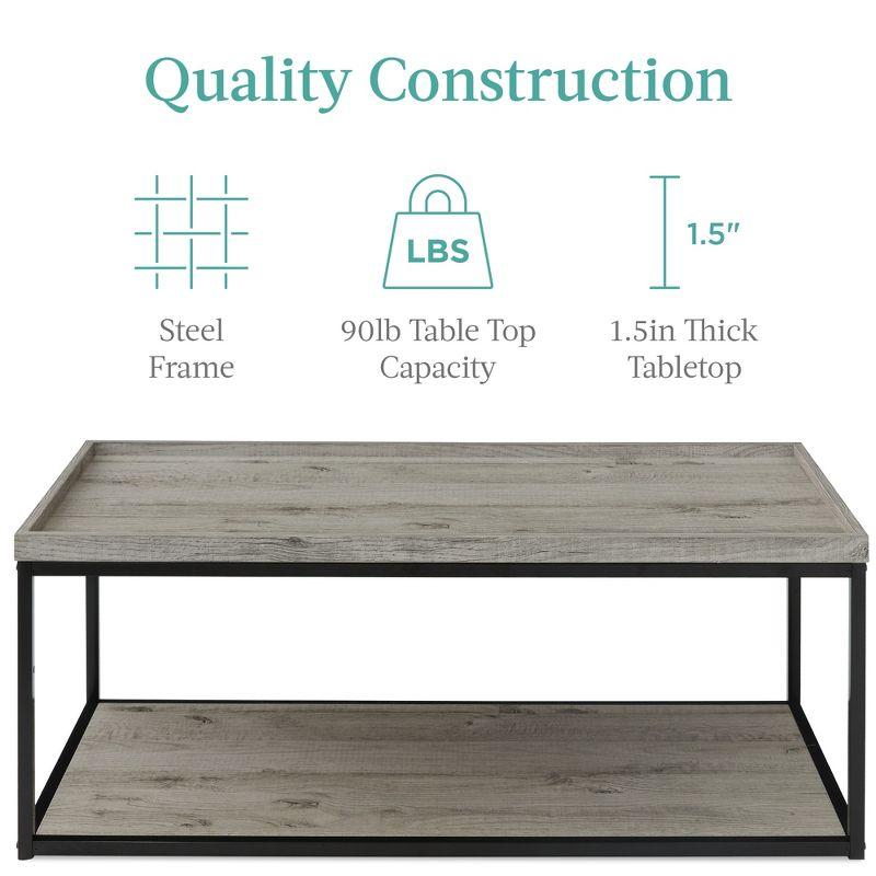 Gray 49.6" Rectangular Metal Frame Coffee Table with Shelf