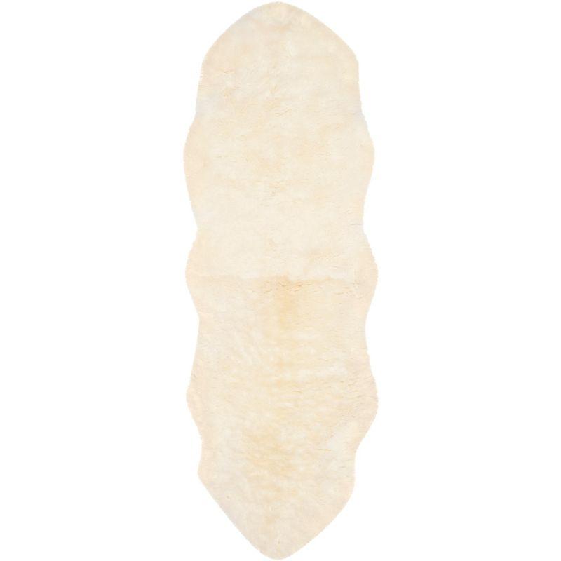 Sheep Skin SHS211 Hand Woven Runner Rug - Natural/White - 2'x10' - Safavieh.