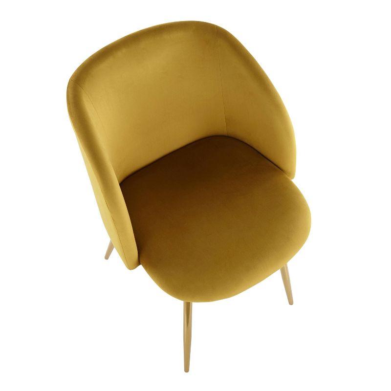 Set of 2 Fran Contemporary Dining Chairs Steel/Velvet Gold/Chartreuse - LumiSource: Padded Bucket Seat, Walnut Legs, Chrome-Plated Finish