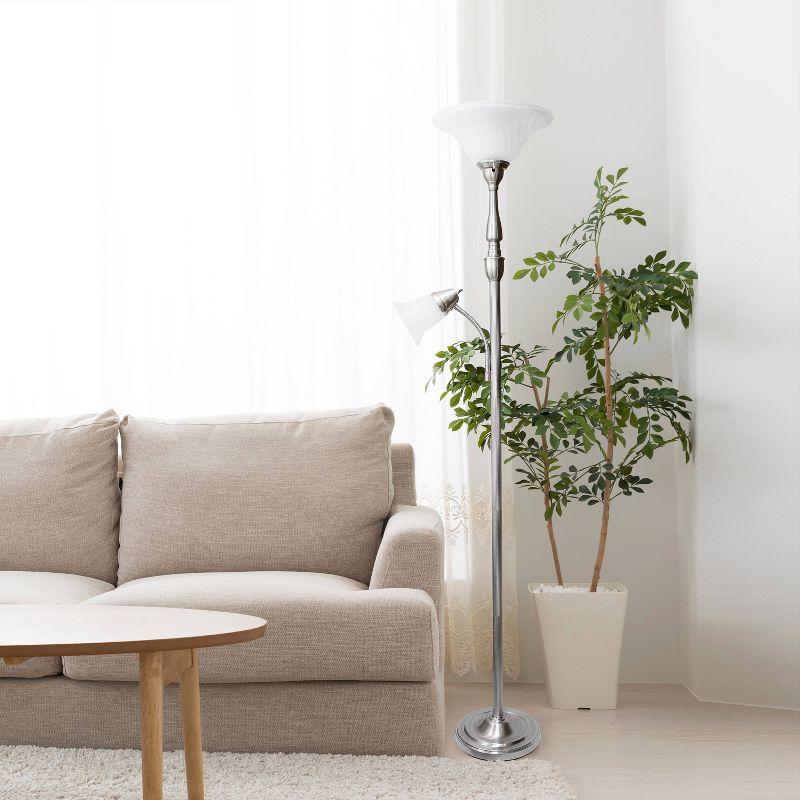 Torchiere Floor Lamp with Reading Light and Marble Glass Shade - Lalia Home