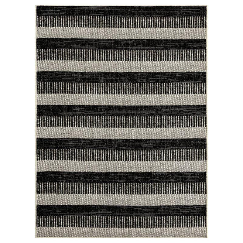 Nicole Miller New York Patio Country Charlotte Modern Striped Indoor/Outdoor Area Rug, Black/Grey