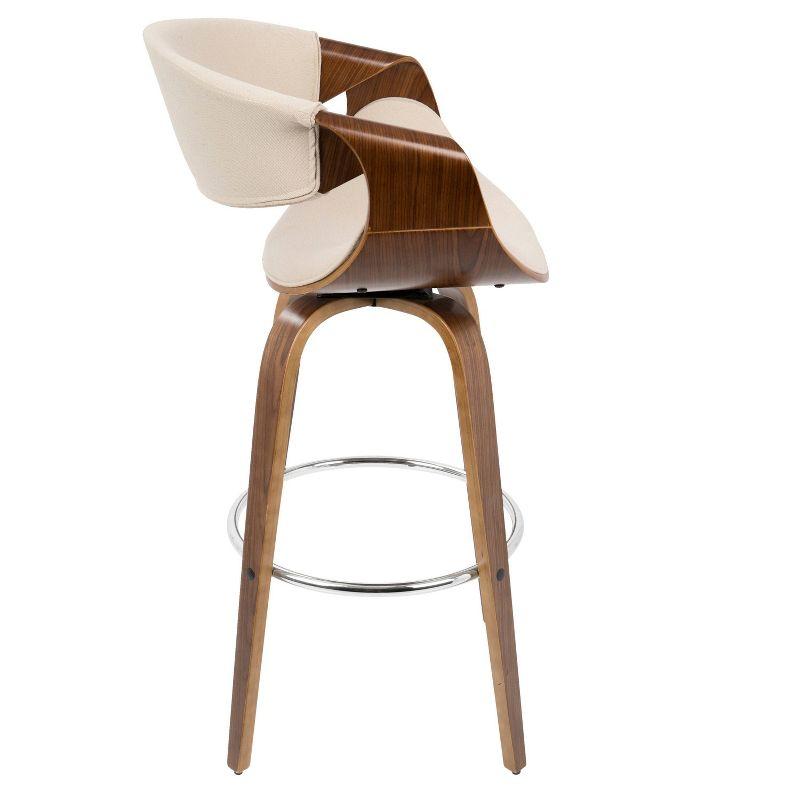 Set of 2 Curvini Mid-Century Modern Bar Height Barstools Walnut/Cream - LumiSource: Swivel, Padded Back, Wood Frame