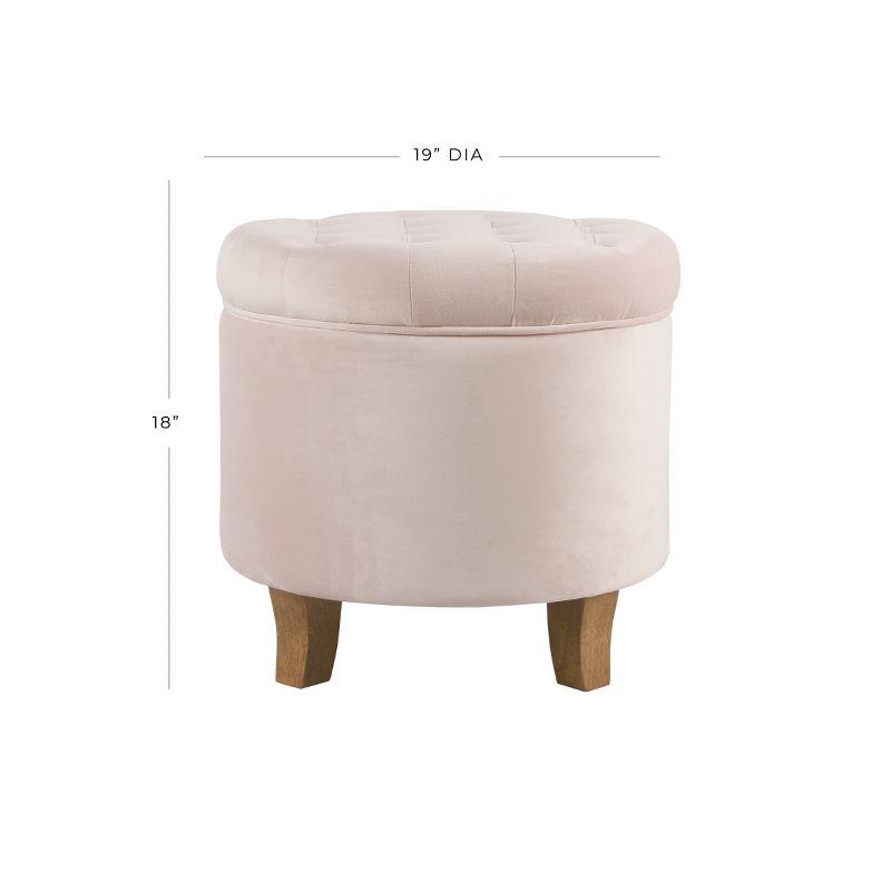 Blush Pink Velvet Tufted Round Ottoman with Storage