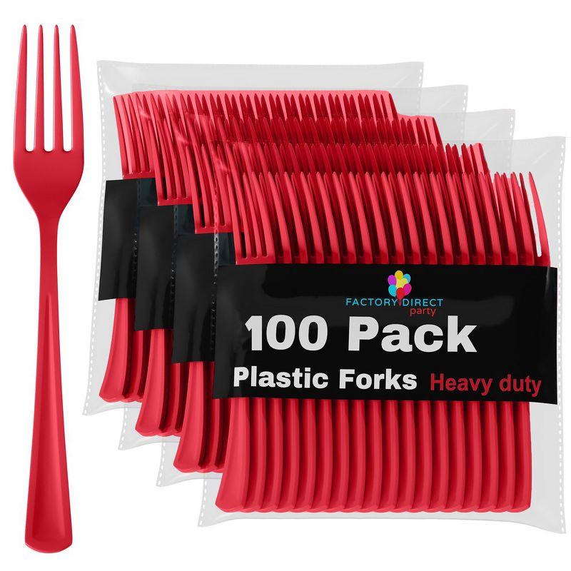 Exquisite Heavy Duty Disposable Solid Color Plastic Forks - 100 Count