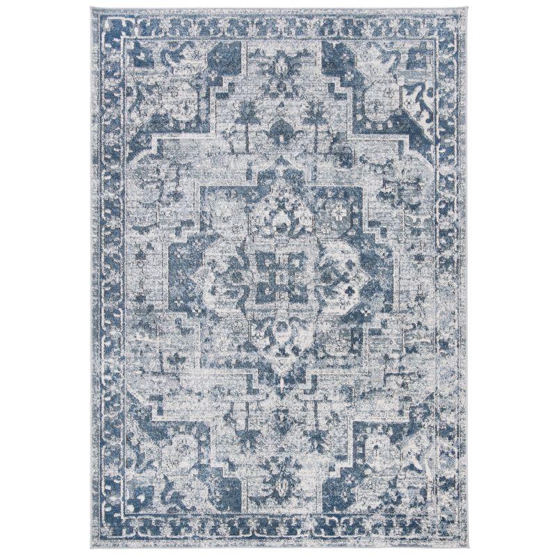 Ivory and Navy Hand-Tufted Wool-Silk Blend 4' x 6' Area Rug