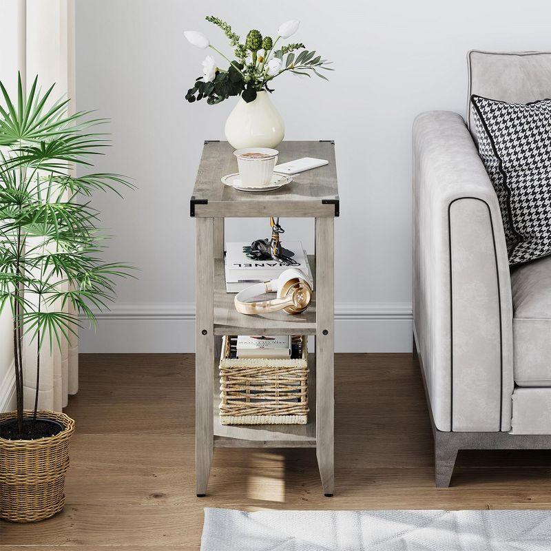 Farmhouse End Table Rustic Side Table with Storage Shelf