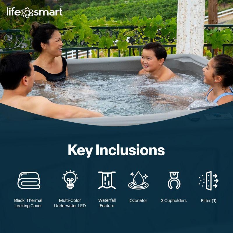 Lifesmart Spas 5 Person Plug and Play Hot Tub, 110 Volt  28 Jet Outdoor Spa with LED, Waterfall, Durable Thermal Cover, and Ozonator, LS350DX, Taupe