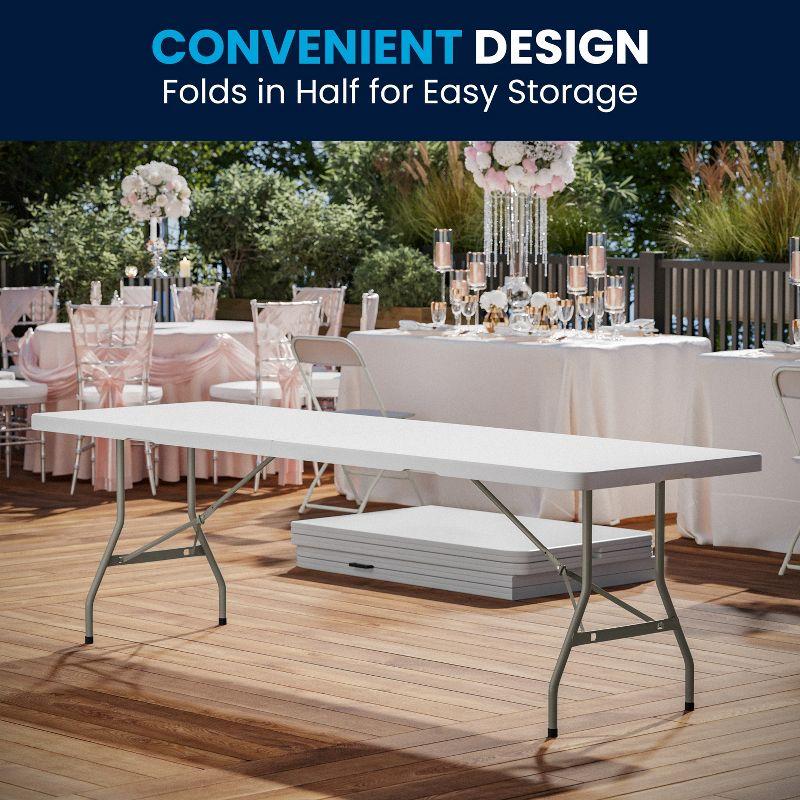 8-Foot Bi-Fold Plastic Banquet and Event Folding Table with Carrying Handle