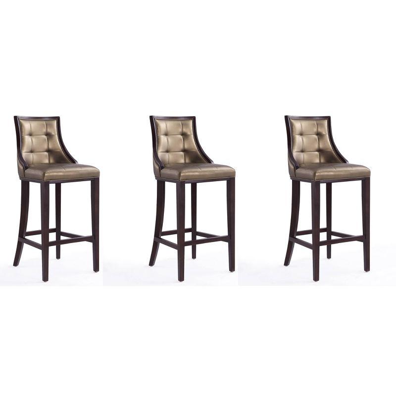 45.5" Walnut and Bronze Wood Leather Barstools Set of 3