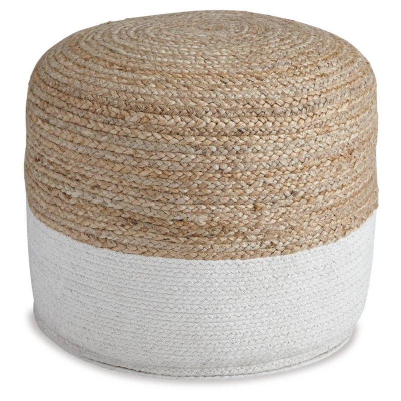 Contemporary Braided Jute and Cotton Pouf in Brown/White