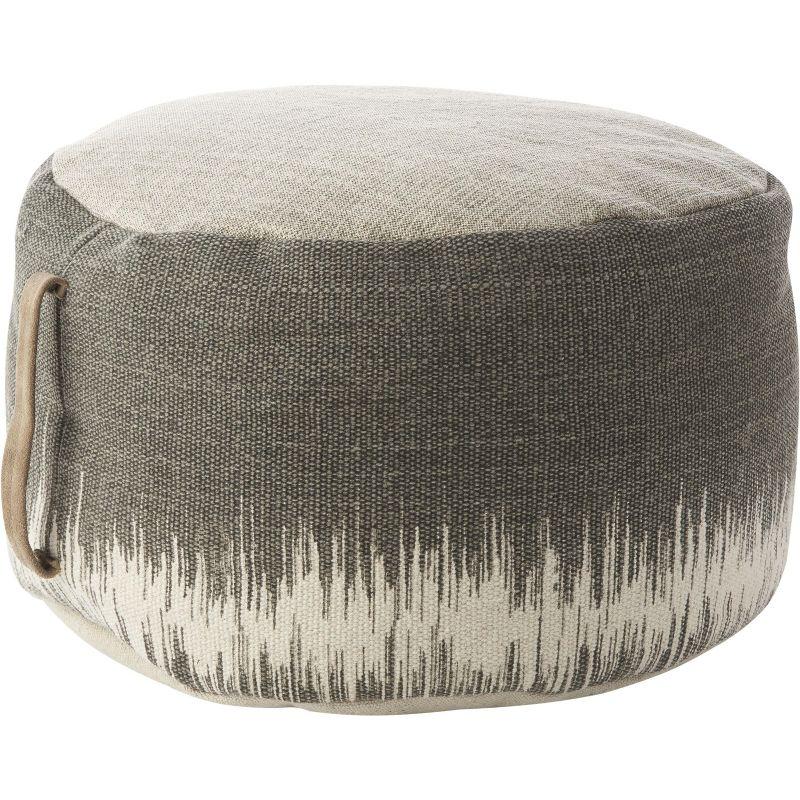 Charcoal and Ivory Round Cotton Pouf with Handle