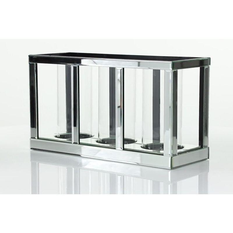 18" x 10" Glam Mirrored Wood Three Light Candle Holder Silver - Olivia & May
