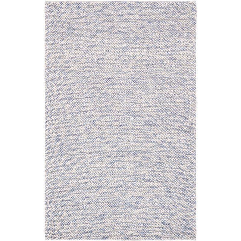 Blue and Ivory Handwoven Wool 6' x 9' Area Rug