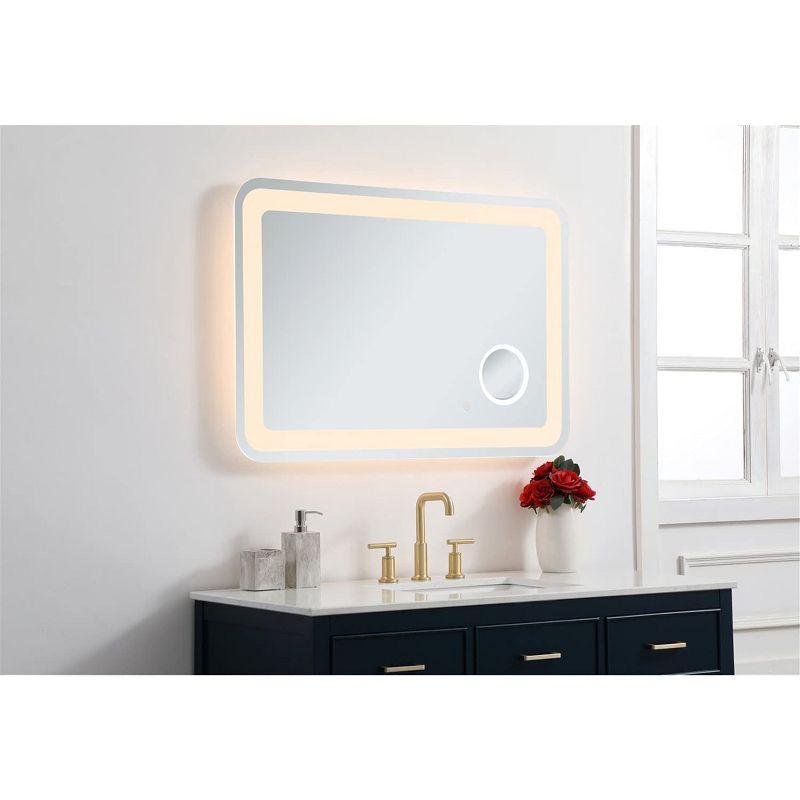 Glossy White LED Bathroom Mirror with Magnifier and Touch Sensor