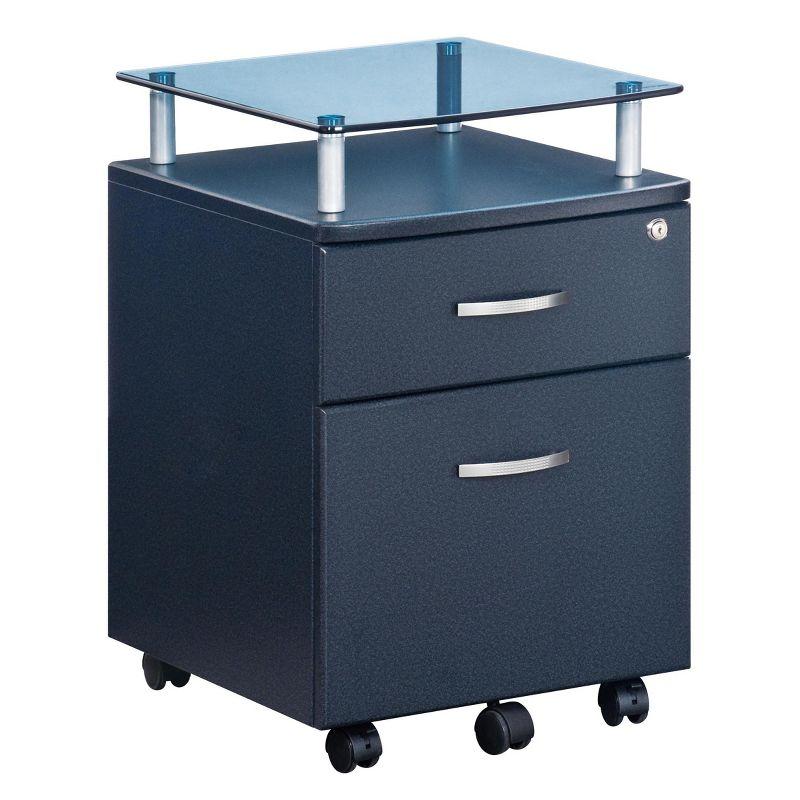 Graphite Mobile 2-Drawer Lockable File Cabinet with Glass Top