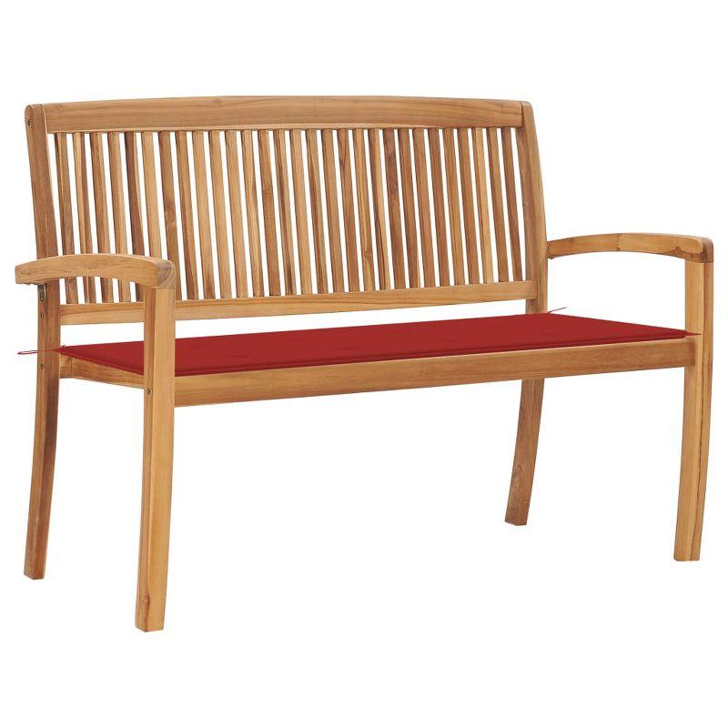 Solid Teak Wood Patio Bench with Red Cushion, 4 ft