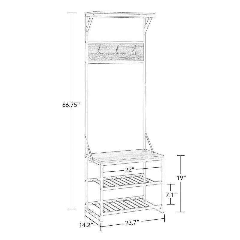 Afton Steel Hall Tree with Bench and Shoe Storage