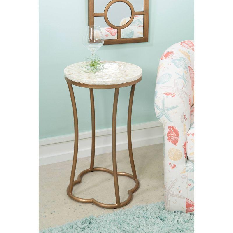 Prisca Costal Handcrafted Accent Table Gold - Linon: Capiz Shell, Iron Frame, No Assembly Required