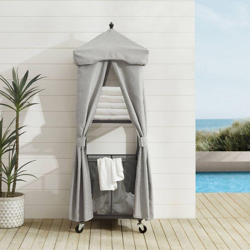 Gray Metal Poolside Towel Valet with Wheels