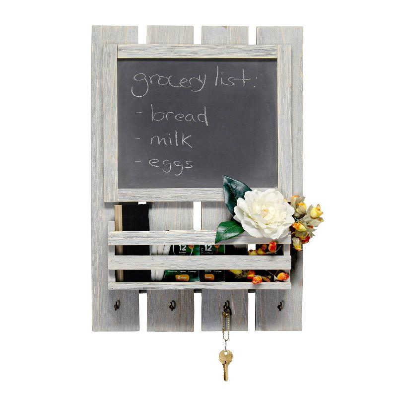 Chalkboard Sign with Key Holder Hooks and Mail Storage - Elegant Designs