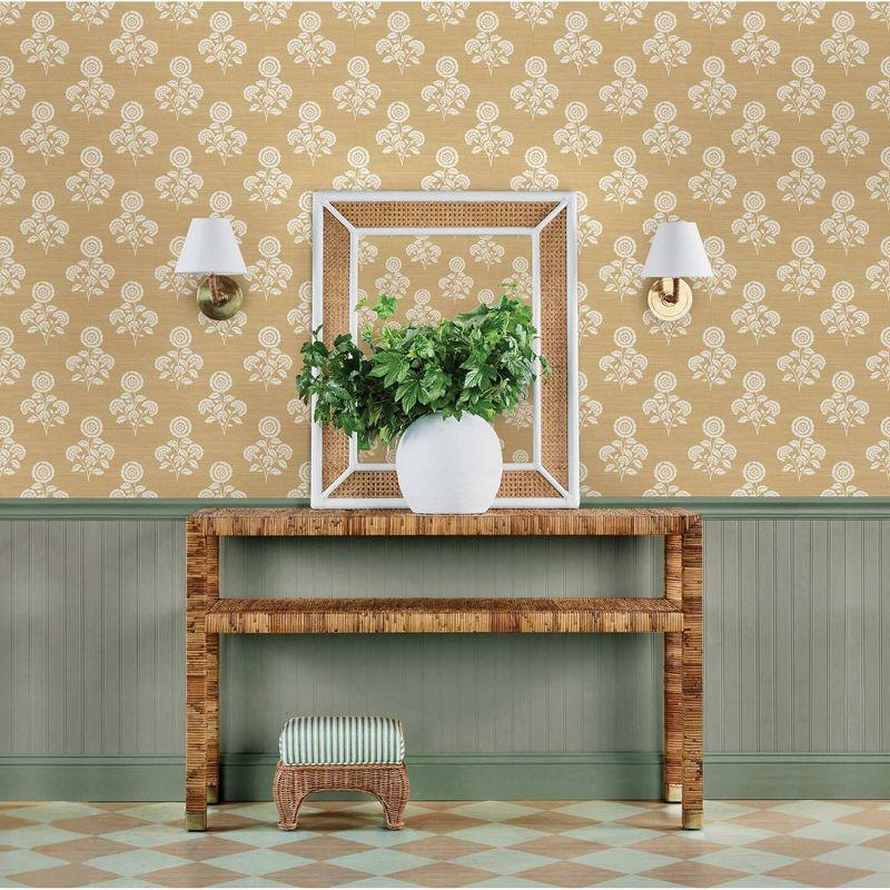 Brewster Flourish Block Print Wheat Faux Grasscloth Peel and Stick 1pc Wallpaper