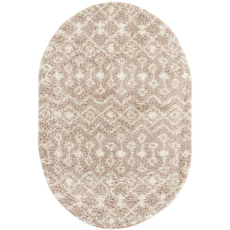 Unique Loom 4' 0 x 6' 0 Oval Moroccan Trellis Shag Light Brown Area Rug