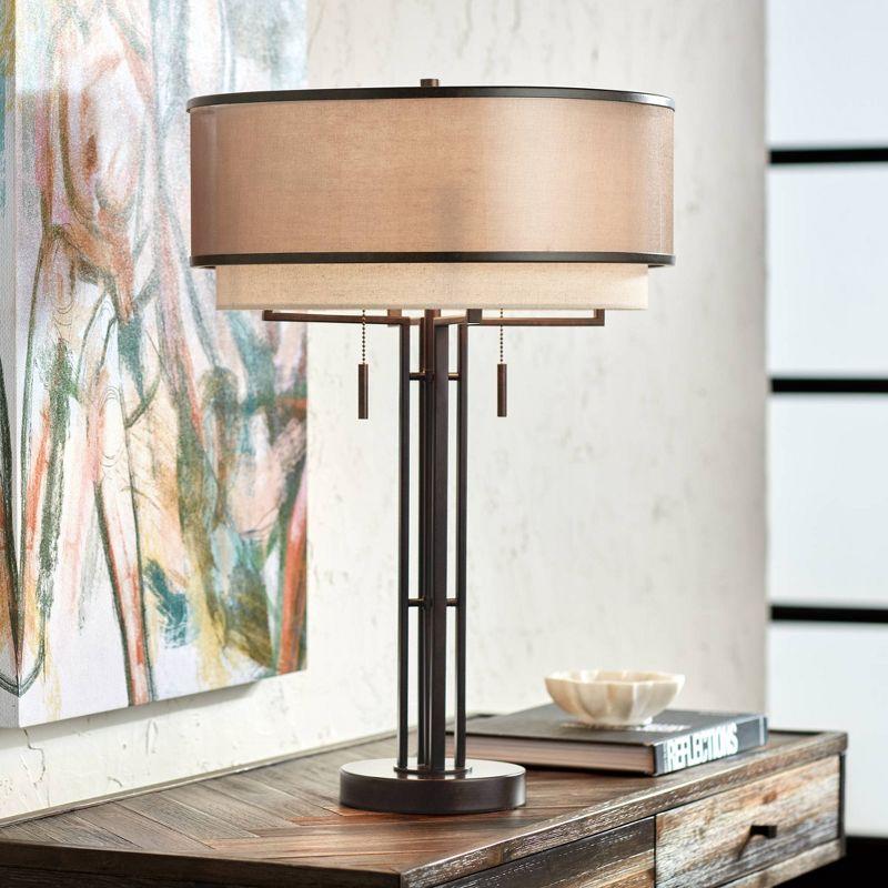 Franklin Iron Works Andes 27 1/2" Tall Industrial Table Lamps Set of 2 Pull Chain Brown Oil Rubbed Bronze Finish Metal Double Shade Living Room