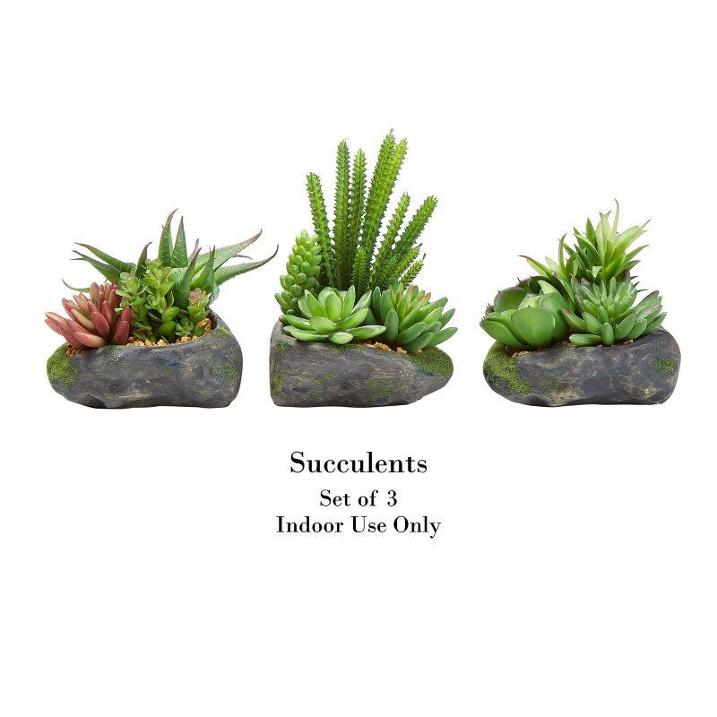 Artificial Succulent Plants - 3-Piece Arrangement Set in Faux Stone Pots and Assorted Sizes - Lifelike Greenery for Home Decoration by Pure Garden