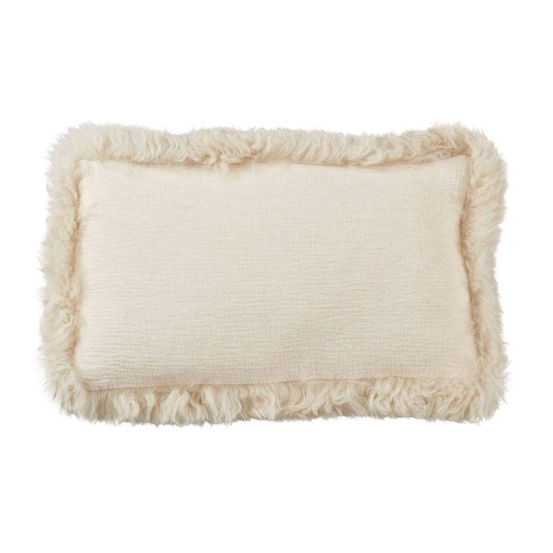 Luxurious Linen Lumbar Pillow with Plush Lamb Fur Border