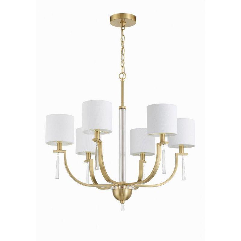 Fortuna Satin Brass 6-Light Chandelier with White Linen Shades