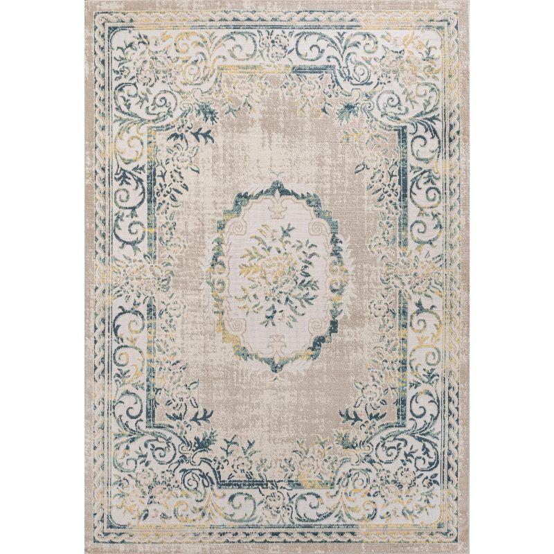 Navy and Ivory Medallion Synthetic Easy-Care Area Rug