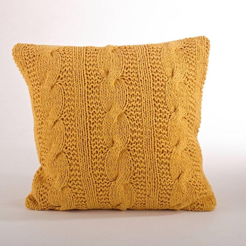 Saffron Cable Knit Cotton Square Throw Pillow