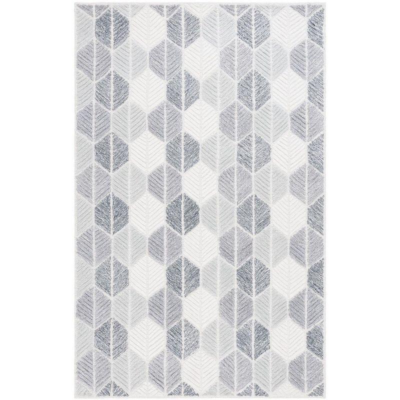 Gray Geometric Tufted Wool and Viscose Area Rug, 6' x 9'