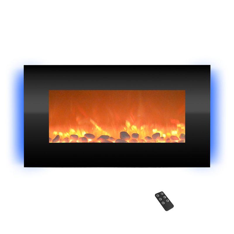 Black 34-Inch Wall Mounted Electric Fireplace with Remote and Backlight